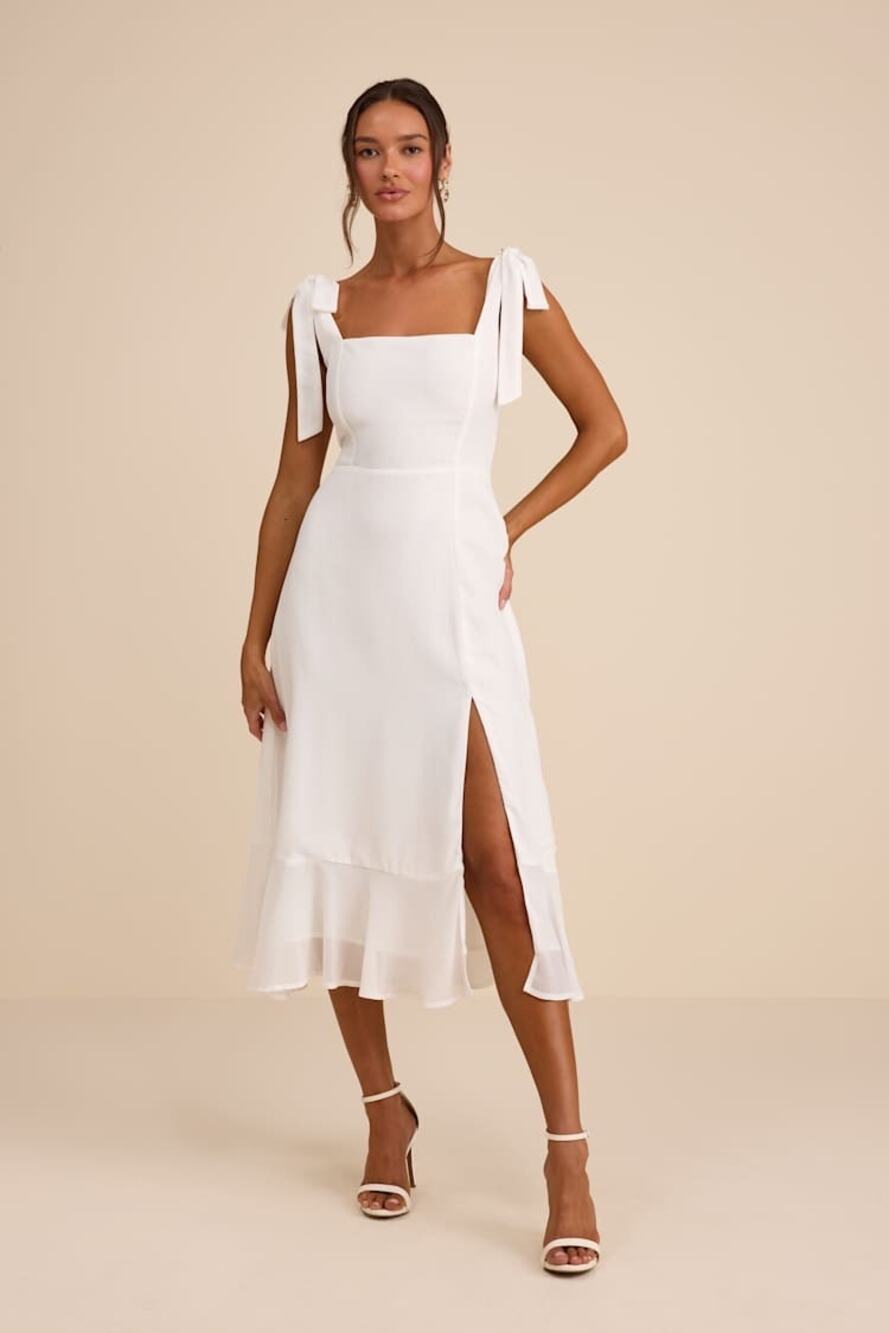 Lulus Summer Invite White Tie-Strap Tiered Midi Dress Wedding Bridal XL NWT